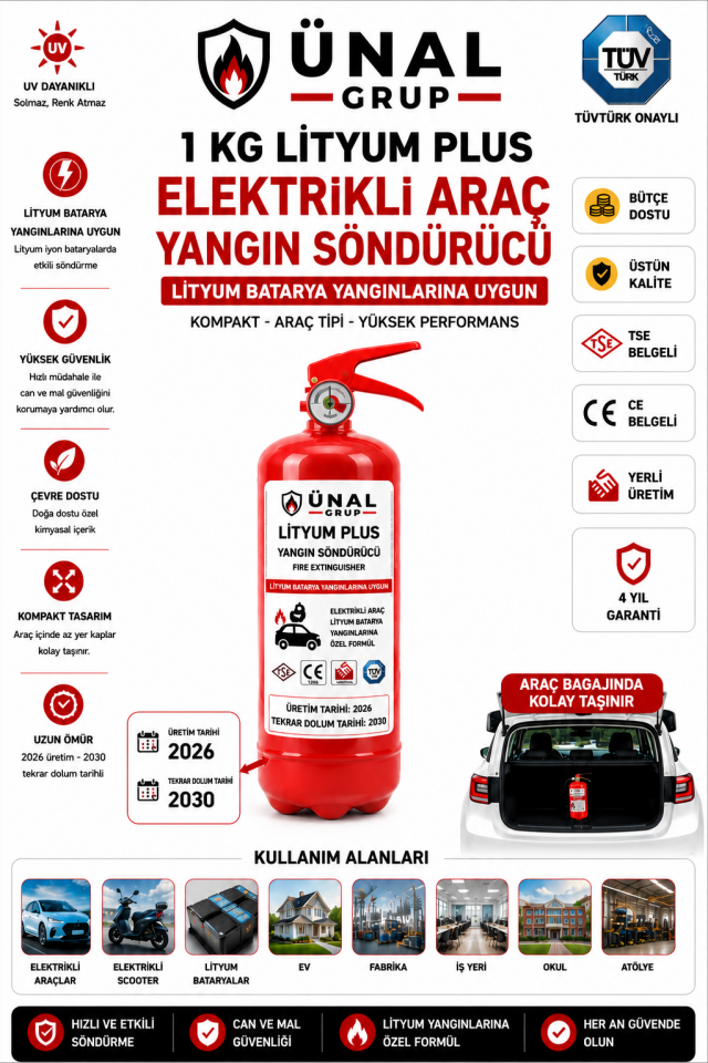 1 kg Elektrikli Araç Lityum Yangın Söndürücü KKT Yangın Tüpü