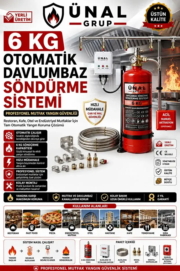 6 kg Davlumbaz Yangın Söndürme Sistemi Otomatik Mutfak Güvenliği