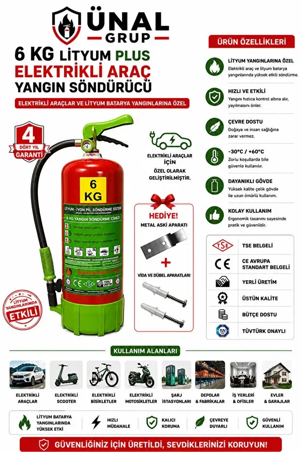 6 kg Elektrikli Araç Lityum Yangın Söndürücü